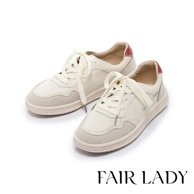 【FAIR LADY】軟實力 經典復古拼接厚底休閒德訓鞋(洋紅/553151 女鞋)