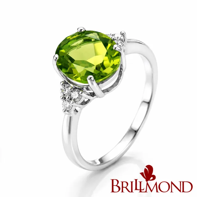 【BRILLMOND】2克拉 天然橄欖石 鑽戒(925銀鍍白K金台)
