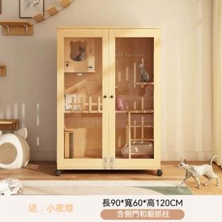 迦恩-實木貓別墅 90*60*120cm 家用大空間貓屋 視覺化寵物櫃 貓籠
