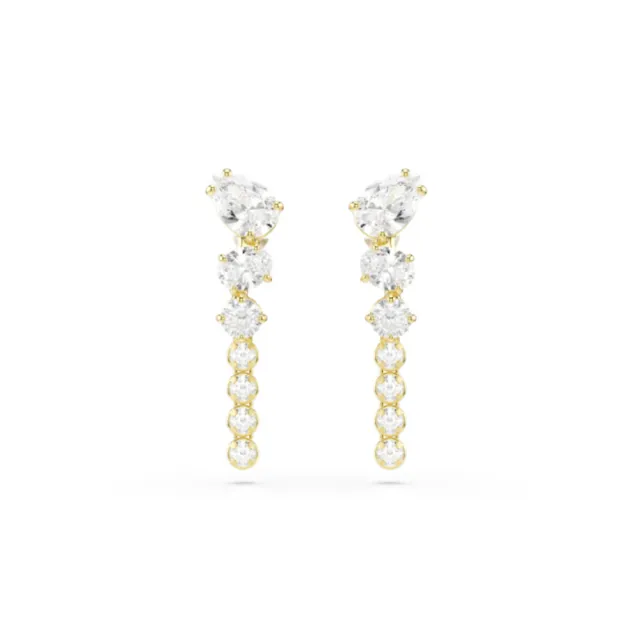 【SWAROVSKI 施華洛世奇】官方直營 Mesmera 水滴形耳環 混合式切割 白色 鍍白金色 | 5747936