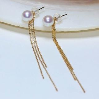 海斯珠寶 7.5-8mm 天然極光 Akoya 珍珠耳環 18K金流蘇耳線 正圓珍珠 可拆卸設計 時尚靈動 知性俐落
