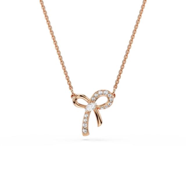 【SWAROVSKI 施華洛世奇】官方直營 Hyperbola 蝴蝶結鏈墜 鍍玫瑰金色 千金風天花板 | 5753329 新品