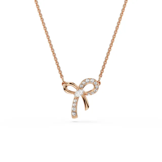 【SWAROVSKI 施華洛世奇】官方直營 Hyperbola 蝴蝶結鏈墜 鍍玫瑰金色 千金風天花板 | 5753329 新品