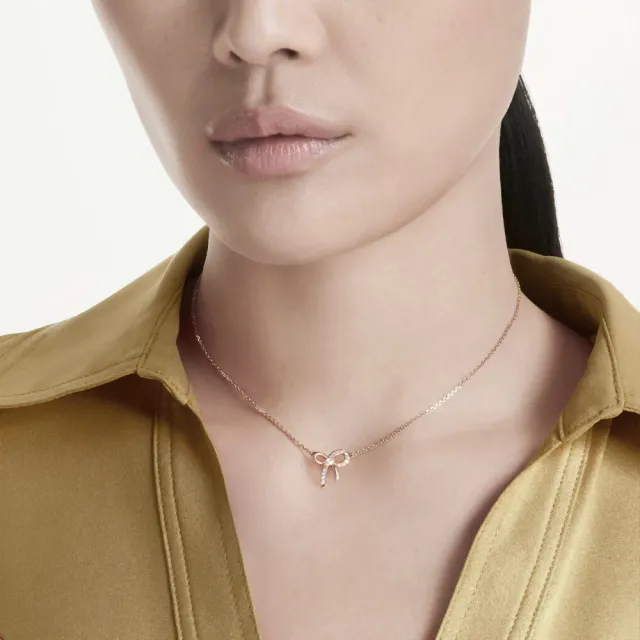 【SWAROVSKI 施華洛世奇】官方直營 Hyperbola 蝴蝶結鏈墜 鍍玫瑰金色 千金風天花板 法式浪漫 | 5753329