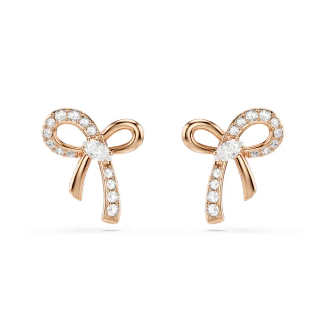 【SWAROVSKI 施華洛世奇】官方直營 Hyperbola 蝴蝶結耳釘 鍍玫瑰金色 千金風天花板 | 5753335 新品