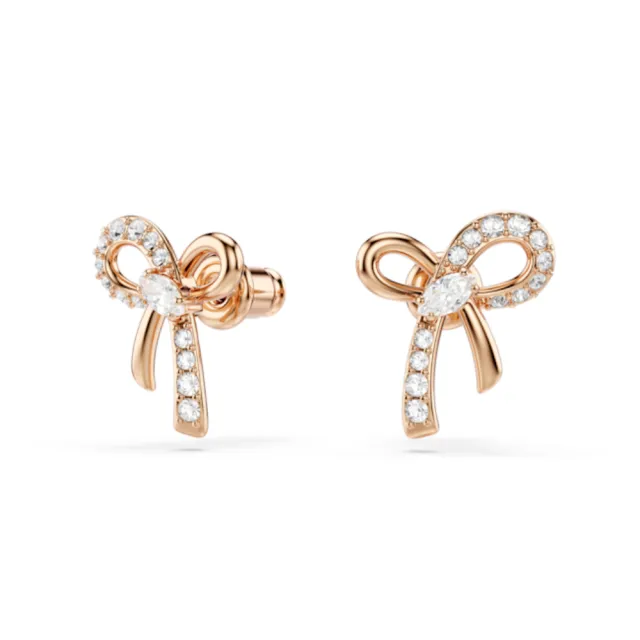 【SWAROVSKI 施華洛世奇】官方直營 Hyperbola 蝴蝶結耳釘 鍍玫瑰金色 千金風天花板 | 5753335 新品