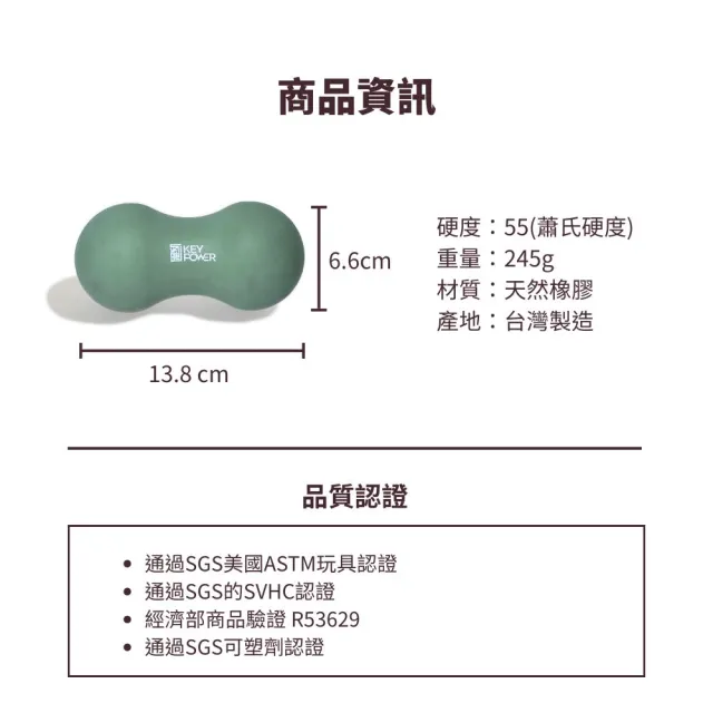 【KEY POWER 氣魄】台灣製 天然橡膠花生球-莫蘭迪綠｜附厚網袋(筋膜球.按摩球.瑜珈球)