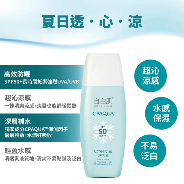 【自白肌】官方直營 玻尿酸涼感防曬乳液SPF50+ PA+++35ml