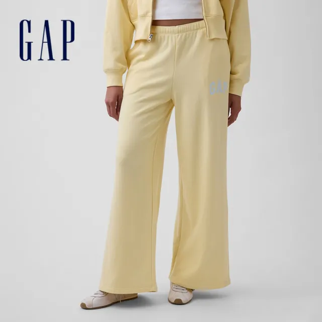 【GAP】Gap Logo法式毛圈布寬腿慢跑褲-多色任選(887992)
