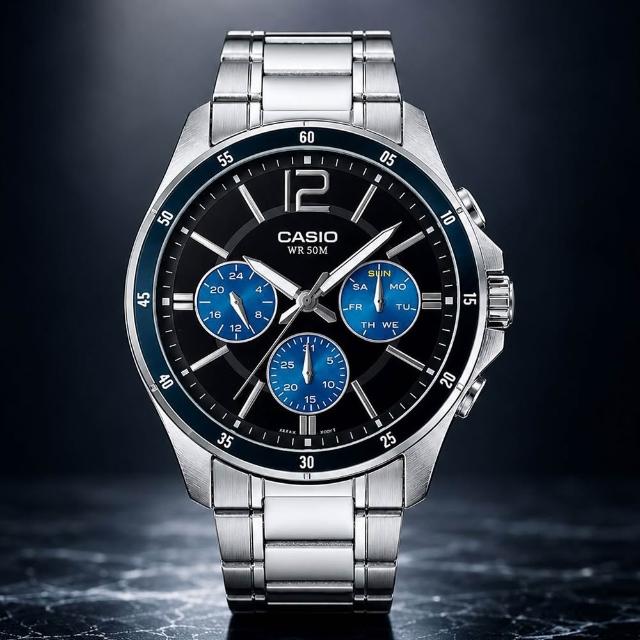【CASIO 卡西歐】MTP-1374D-2A 三眼時尚潮流指針錶(附原廠錶盒)