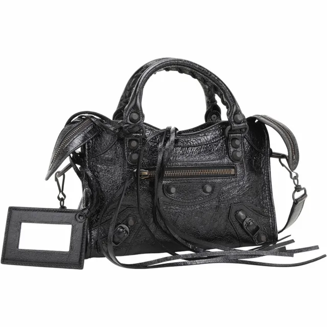 【Balenciaga 巴黎世家】Le City 迷你型 Arena揉製羊皮手提/斜背機車包(黑色)