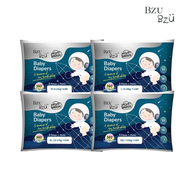 【BZU BZU】絲柔乾爽紙尿褲/尿布 試用包/旅行裝(褲型/黏貼型 3片/包）(M/L/XL/XXL)