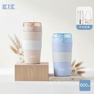 【IKUK 艾可】真陶瓷保溫杯-中Q彈蓋保溫杯600ml(吸管杯/彈蓋杯/陶瓷保溫瓶/咖啡保溫杯/飲料環保杯)