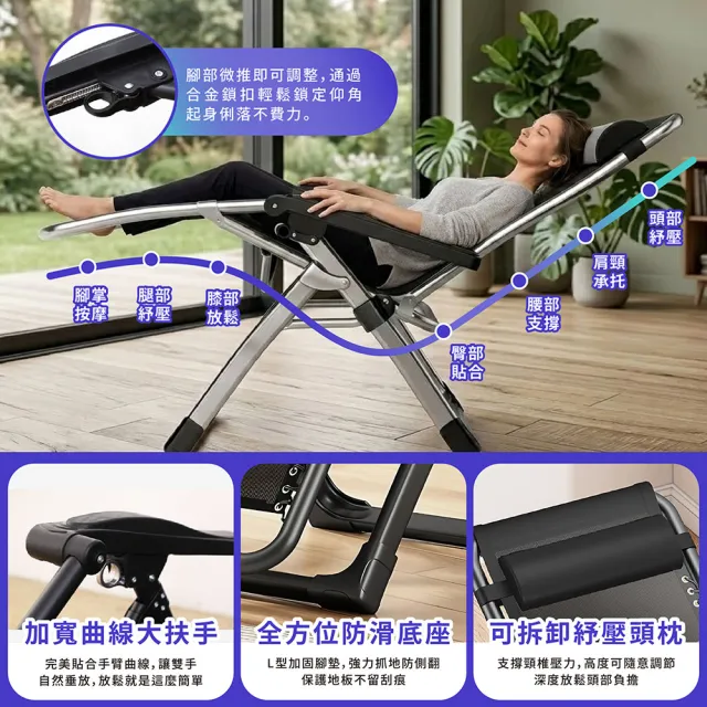 【Ashley House】最新無段式高承重透氣休閒躺椅-附置物杯架(加粗40mm 摺疊躺椅)