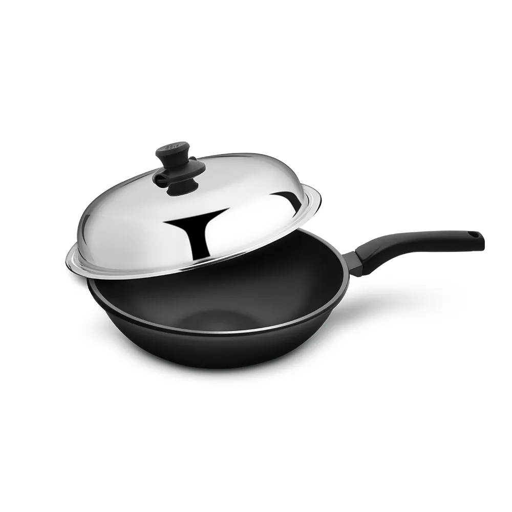 【美國MotherGoose 鵝媽媽】航太合金 手工鑄造節能炒鍋30cm(晶鑽輕量)