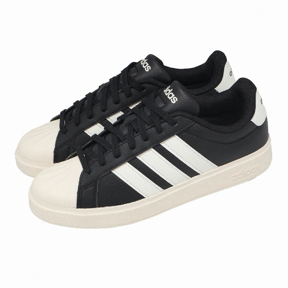 【adidas 愛迪達】休閒鞋 Streettalk 女鞋 黑 白 復古 皮革 JP8284