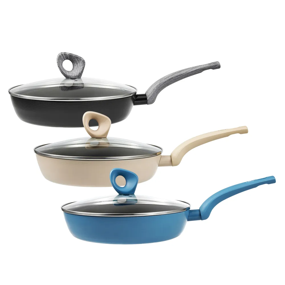 【CorelleBrands 康寧餐具】WORLD KITCHEN 平煎拿鐵鍋28cm-含蓋(三色任選-台灣製造)