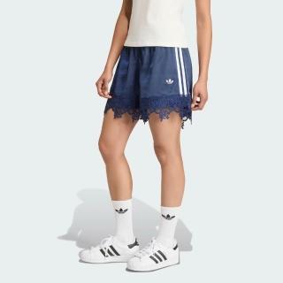 【adidas 愛迪達】緞面蕾絲短褲(LD1811 女款ORIGINALS寬鬆休閒運動短褲 )