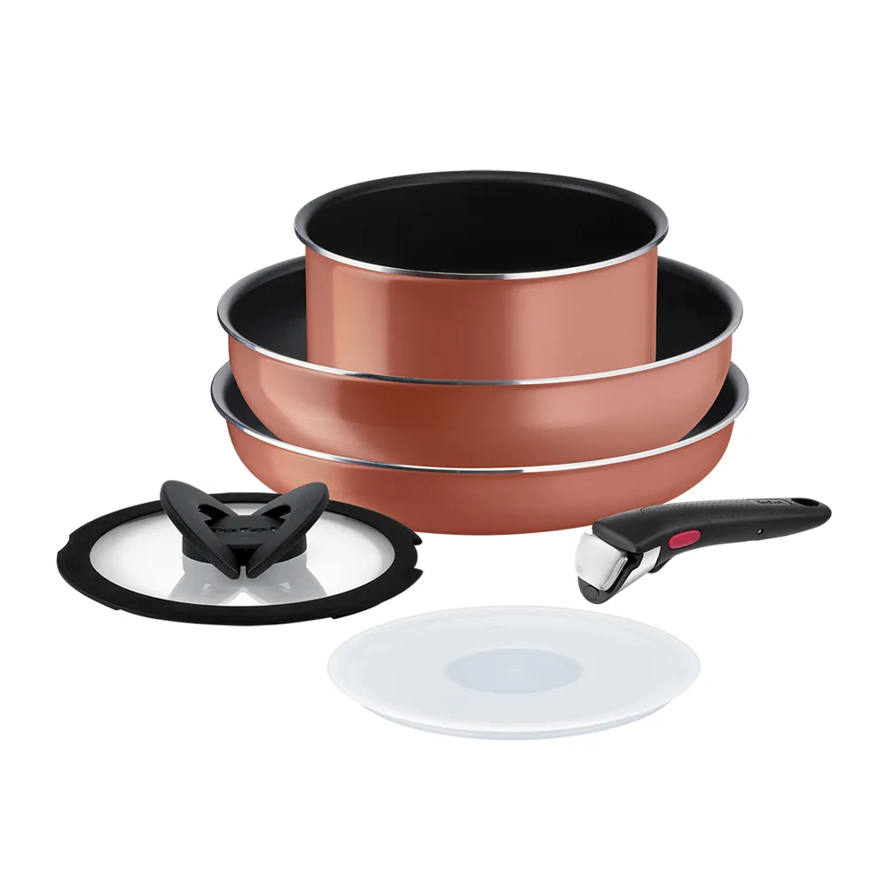 【Tefal 特福】法國製巧變精靈系列可拆式不沾3鍋6件組-魅惑紅
