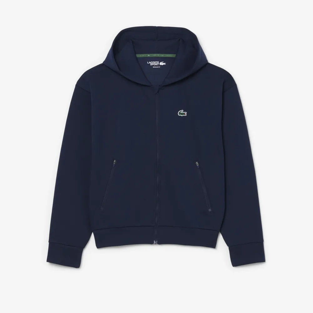 【LACOSTE】女裝-拉鍊式連帽運動長袖T(海軍藍)
