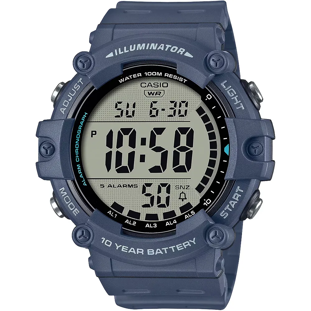 【CASIO 卡西歐】10年電力 大字體顯示 第二時間電子錶 手錶-藍 學生錶 送禮 禮物 推薦(AE-1500WH-2AV)