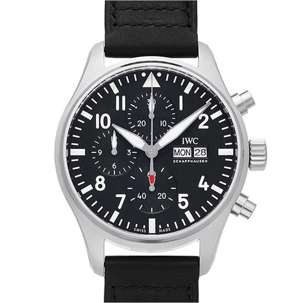 【IWC 萬國錶】飛行員計時黑面黑皮帶x43mm(IW378001)