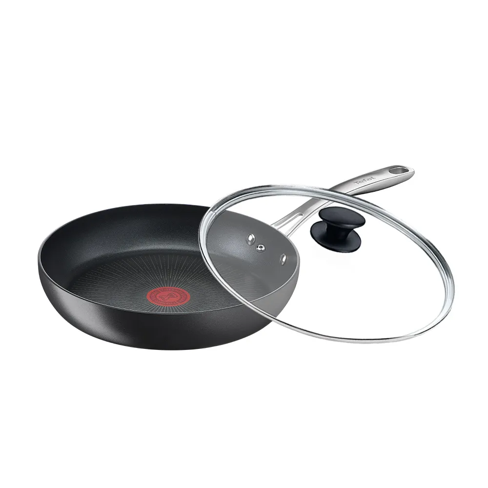 【Tefal 特福】法國製頂級御藏系列28CM不沾鍋平底鍋+玻璃蓋(電磁爐適用)