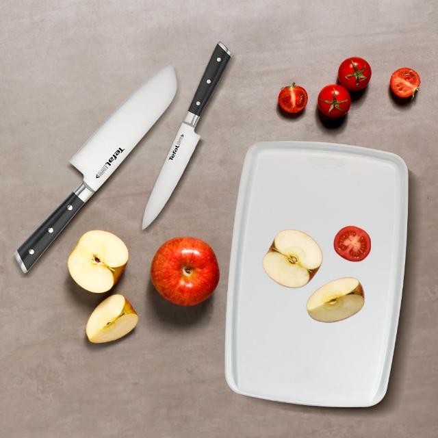 【Tefal 特福】冰鑄不鏽鋼刀具/刀子2件組(日式主廚刀16.5CM+萬用刀13CM+贈砧板)