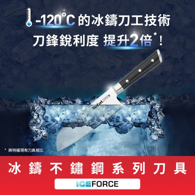 【Tefal 特福】冰鑄不鏽鋼刀具/刀子2件組(日式主廚刀16.5CM+萬用刀13CM+贈砧板)