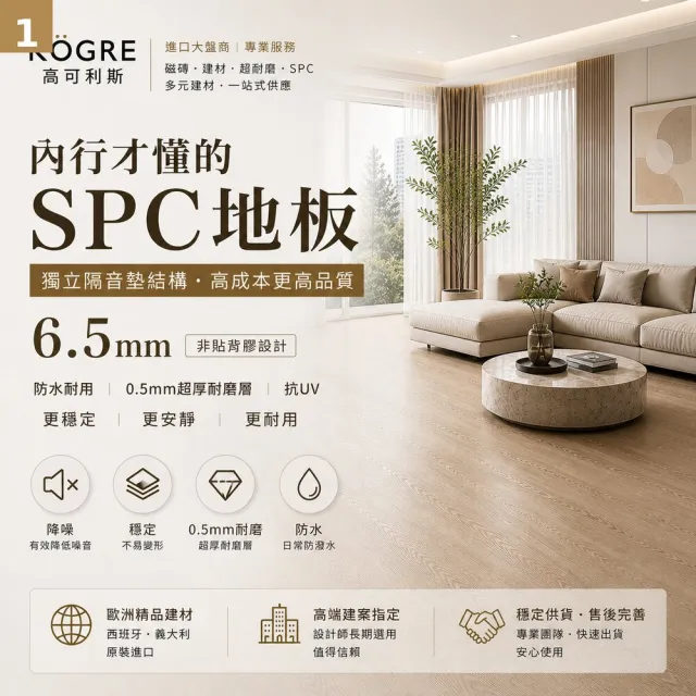 【高可利斯】SPC卡扣石塑木地板/96片約8.04坪(寬版&最厚6.5mm 卡扣式 免膠 無毒 靜音 DIY鎖扣 仿實木)