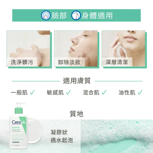 【CeraVe 適樂膚】溫和泡沫潔膚露(236ml/泡沫質地)