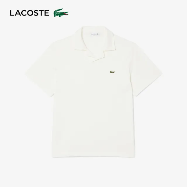【LACOSTE】男裝-經典版型古巴領口短袖POLO衫(白色)