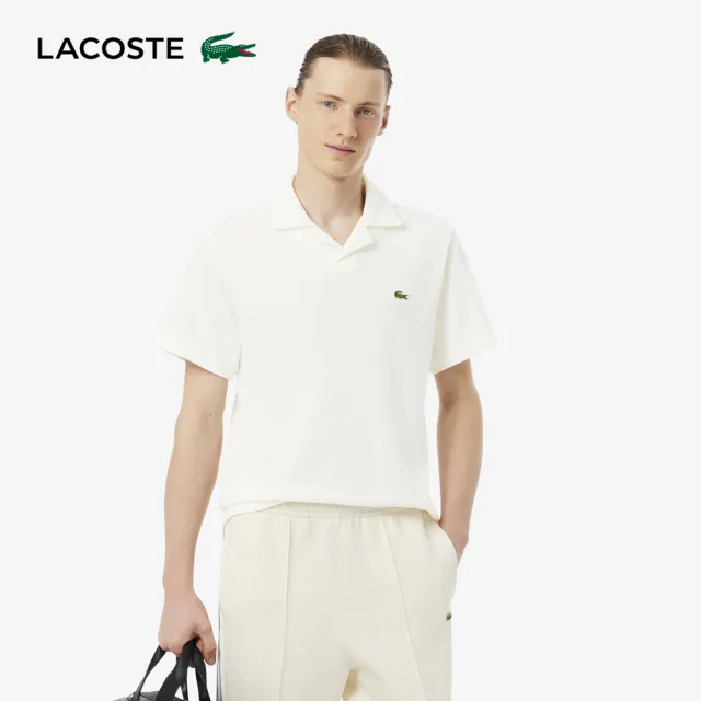 【LACOSTE】男裝-經典版型古巴領口短袖POLO衫(白色)