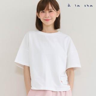 【a la sha】LOGO框繡花涼感棉T