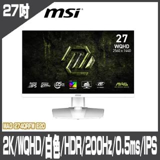 【MSI 微星】MAG 274QRFW E20 平面電競螢幕-27型/2K/WQHD/白色/HDR/200Hz/0.5ms/IPS