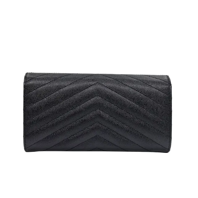 【YSL】372264 黑 金字(V紋荔枝牛皮 扣式長夾)
