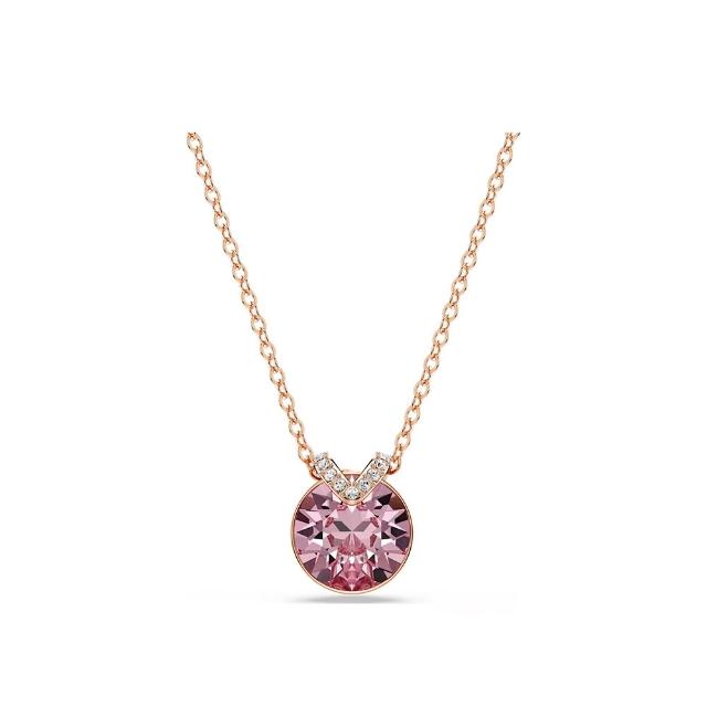 【SWAROVSKI 施華洛世奇】官方直營 Bella V 鏈墜圓形切割  粉紅色  鍍玫瑰金色調