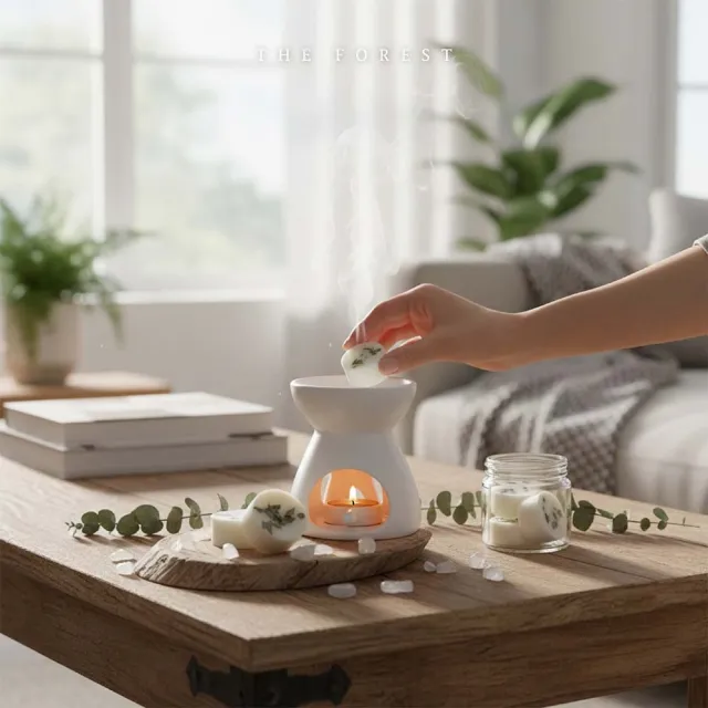 【The Forest 癒森林】海洋之露香氛融蠟禮盒融蠟燈+香氛蠟塊4入(蠟磚/清新香氛/送禮禮盒/居家香氛)