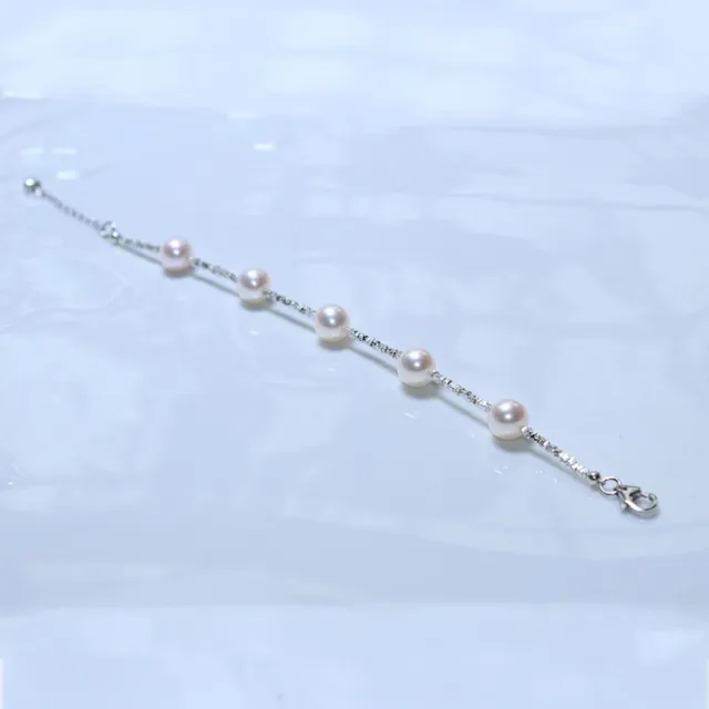 海斯珠寶 8-9mm 天然極光淡水珍珠手鍊 S925銀閃耀碎銀子滿天星手鐲 經典五珠串鏈 俏皮靈動