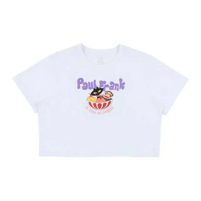 【Paul Frank 大嘴猴】女 T恤 上衣 休閒短袖 短版冰淇淋T 白(P6221005-00)