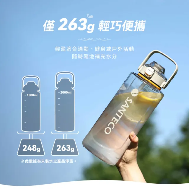 【SANTECO】官方直營 ERIE Tritan大容量冷水瓶 2000ml (新品上市 吸管大容量冷水瓶  大口徑好清洗)