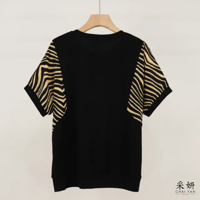 【CHAI YAN 采妍】小馬水鑽針織拼接短袖上衣(春夏女裝/中大尺碼/專櫃/寬鬆/透氣)