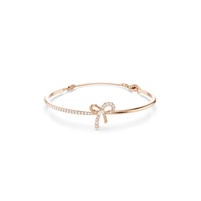 【SWAROVSKI 施華洛世奇】官方直營 Hyperbola 蝴蝶結手鐲 鍍玫瑰金色 千金風天花板 法式浪漫| 5753330