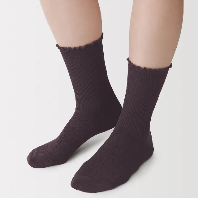 【MUJI 無印良品】女足口柔軟莫代爾混捲邊直角襪23-25cm(柔白/灰銀/深灰/黑色/煙燻粉/煙燻綠/紫紅/淡棕)