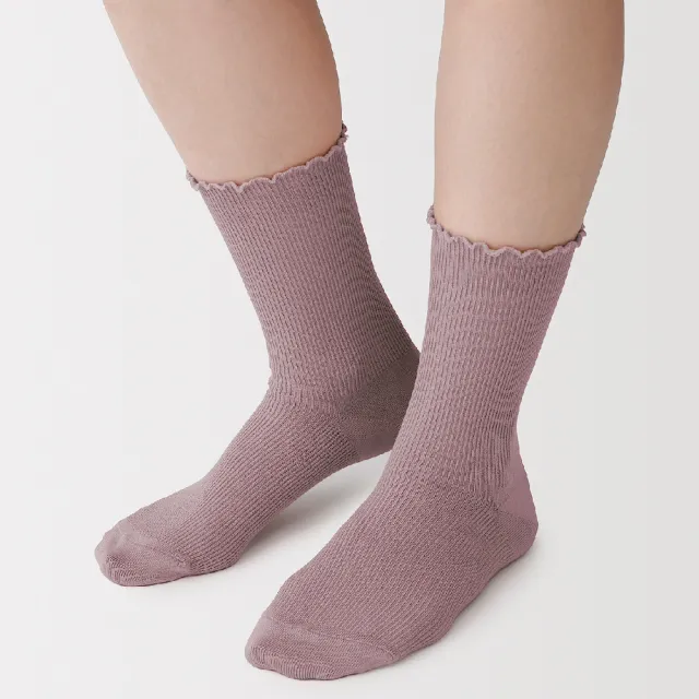 【MUJI 無印良品】女足口柔軟莫代爾混捲邊直角襪23-25cm(柔白/灰銀/深灰/黑色/煙燻粉/煙燻綠/紫紅/淡棕)