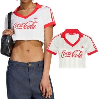 【adidas 愛迪達】Cropped Jersey 女款 白紅色 短版 可口可樂 聯名 Logo T恤 短袖 KY7571