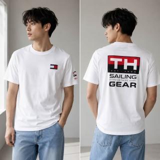 【TOMMY HILFIGER】TY 男款 胸口LOGO 背面大圖TH 短T 短袖 白T (休閒短袖/舒適短T)