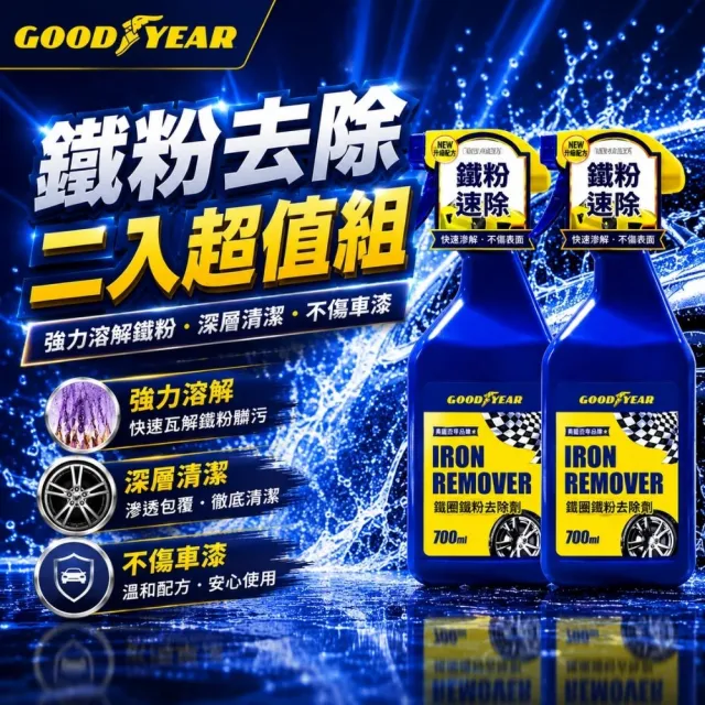 【GOODYEAR 固特異】車身鐵粉去除劑 700ml-2入組 鋁圈除鐵粉|車身除鐵粉|鐵粉清潔劑