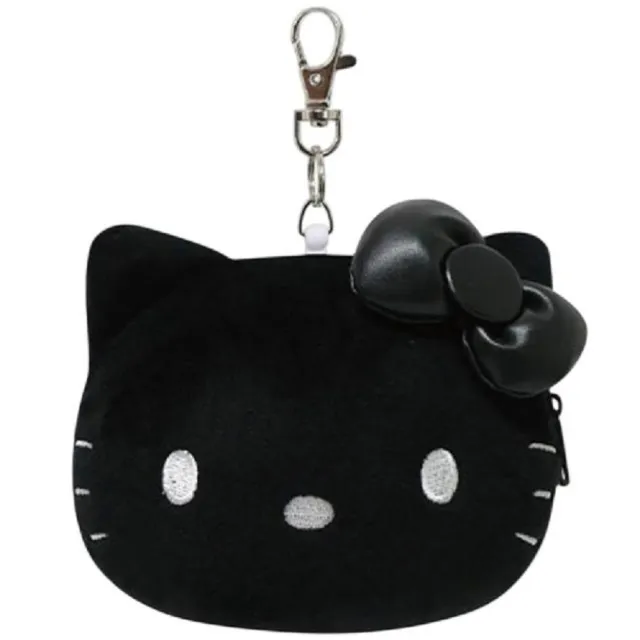 【小禮堂】Sanrio 三麗鷗 絨毛玩偶伸縮票卡零錢包 黑白風格款 Kitty 美樂蒂 布丁狗 花小兔