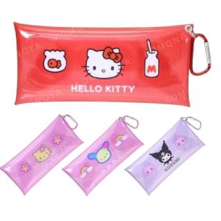 【小禮堂】Sanrio 三麗鷗 Hello Kitty PVC扣式長型收納包附扣環 大臉款 Kitty 花小兔 酷洛米